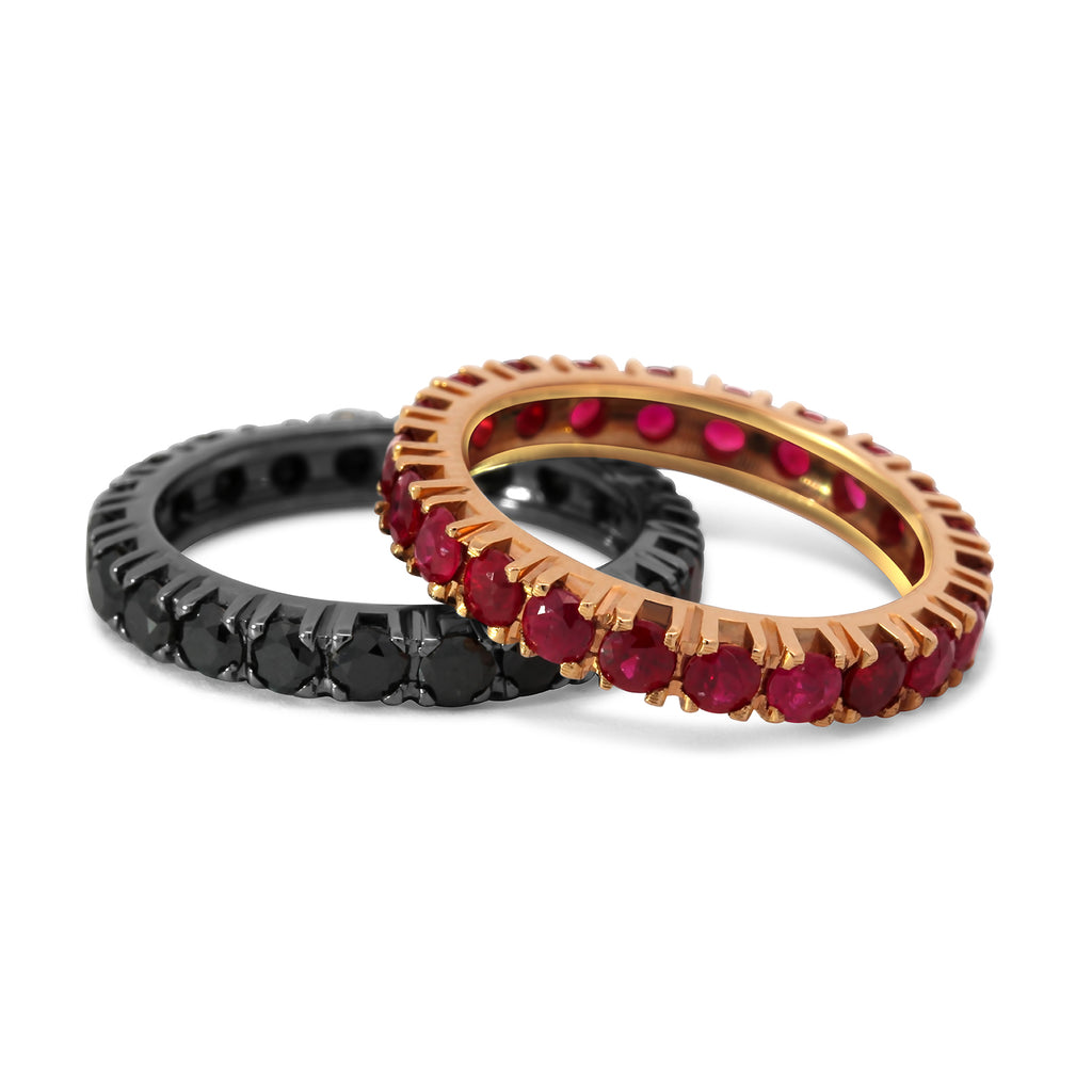 Photograph 1 of 18k Rose Black Gold Ruby Black Diamond Circulus Eternity Rings. Available on DESIGNYARD.com and in our Jewellery Shop Dublin, Ireland.