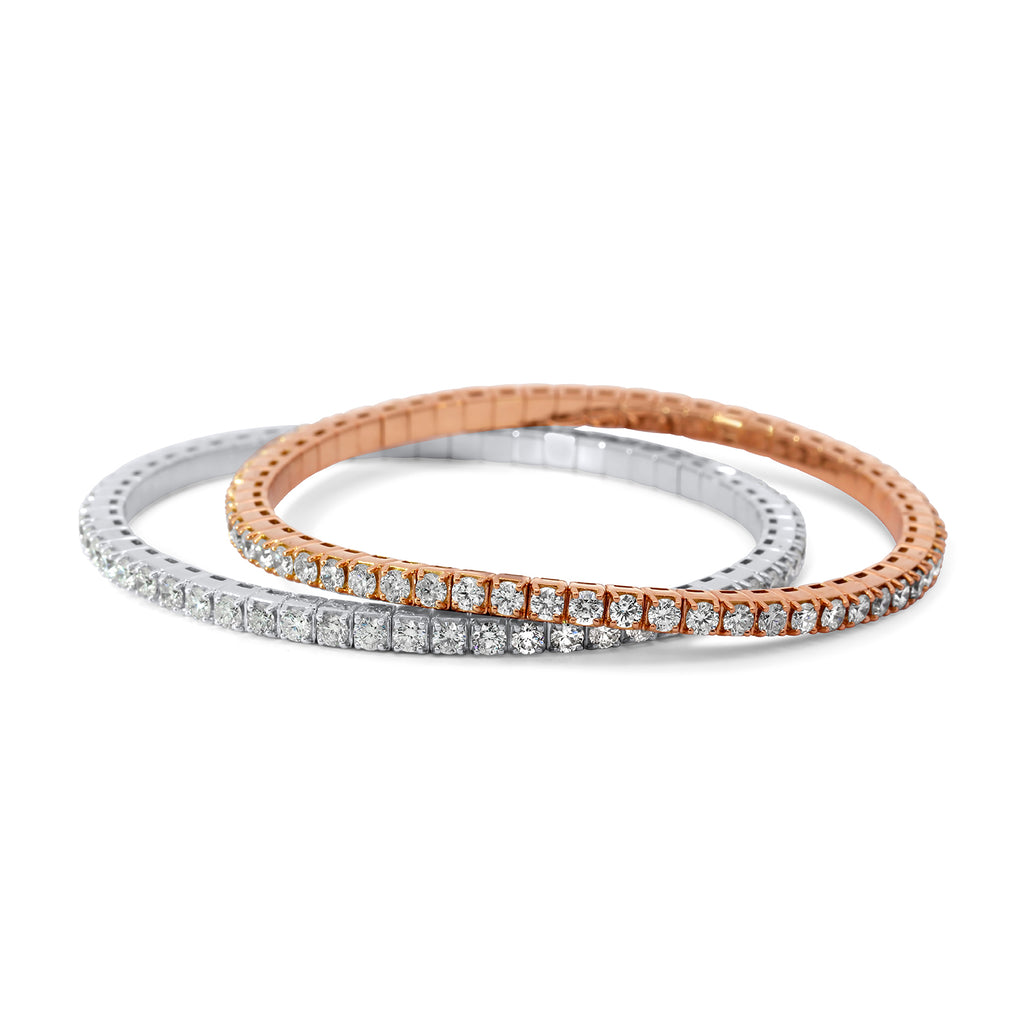 Photograph 1 of 18k White Gold and Rose Gold 4.80ct Diamond Tennis Expandable Bracelet. Available on DESIGNYARD.com and in our Jewelry Store Dublin, Ireland.