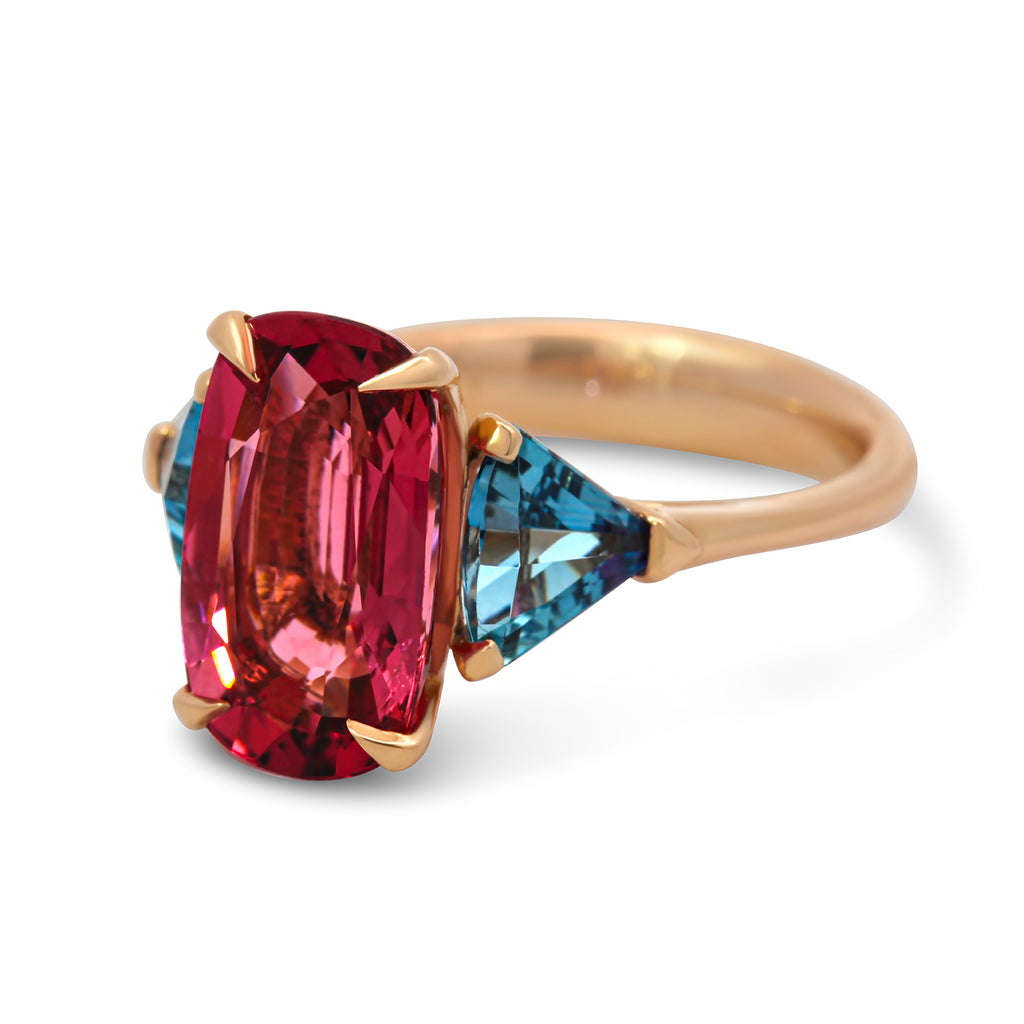 Photograph 2 of Ronan Campbell's 18k Rose Gold Fine Pink Tourmaline Aquamarine Ring. Available on DESIGNYARD.com and in our Jewellery Shop Dublin, Ireland.