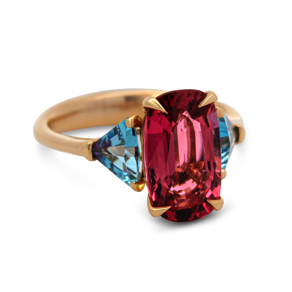 Photograph 3 of Ronan Campbell's 18k Rose Gold Fine Pink Tourmaline Aquamarine Ring. Available on DESIGNYARD.com and in our Jewellery Shop Dublin, Ireland.