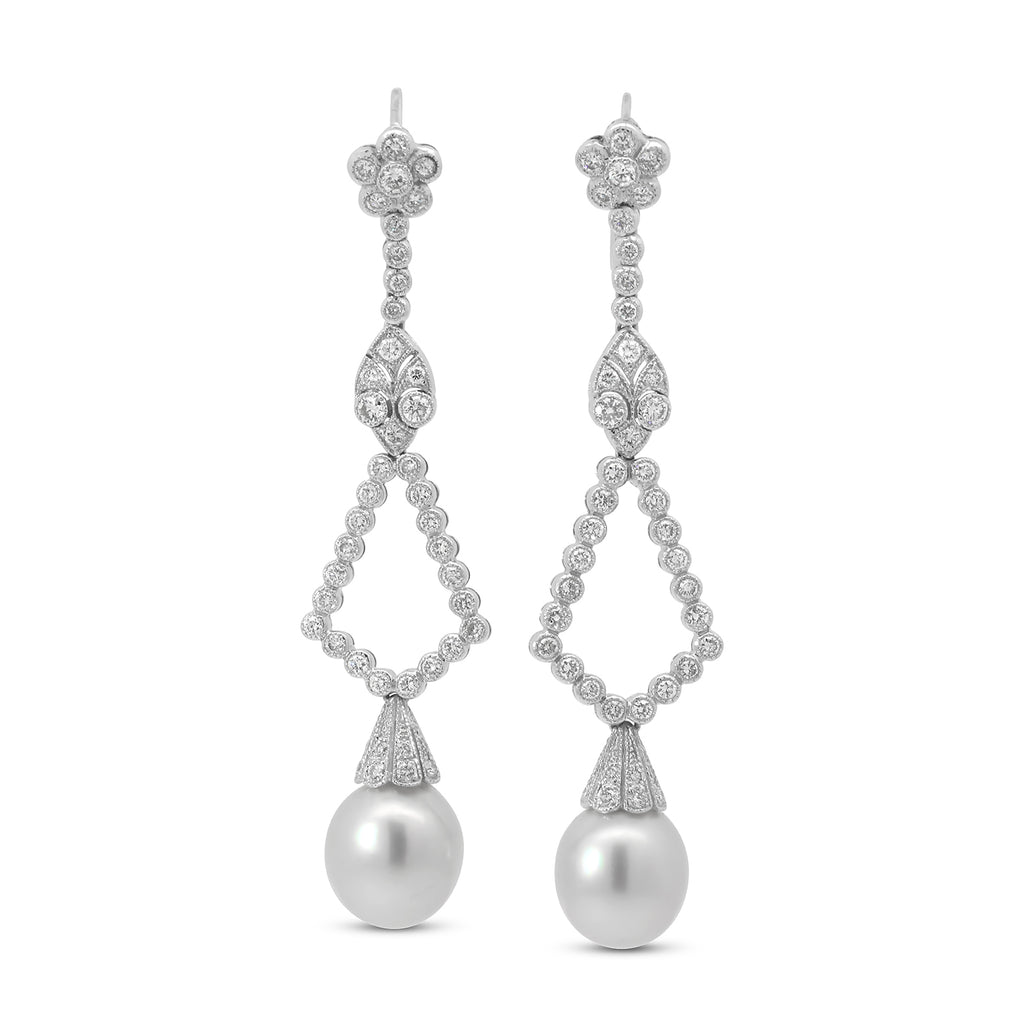 Photograph 1 of 18k White Gold Diamond and Pearl Margarita Drop Earrings. Available on DESIGNYARD.com and in our Jewellery Shop Dublin, Ireland.