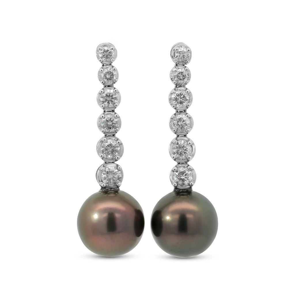 Photograph 1 of 18k White Gold Diamond and Tahitian Pearl Drop Earrings. Available on DESIGNYARD.com and in our Jewellery Shop Dublin, Ireland.