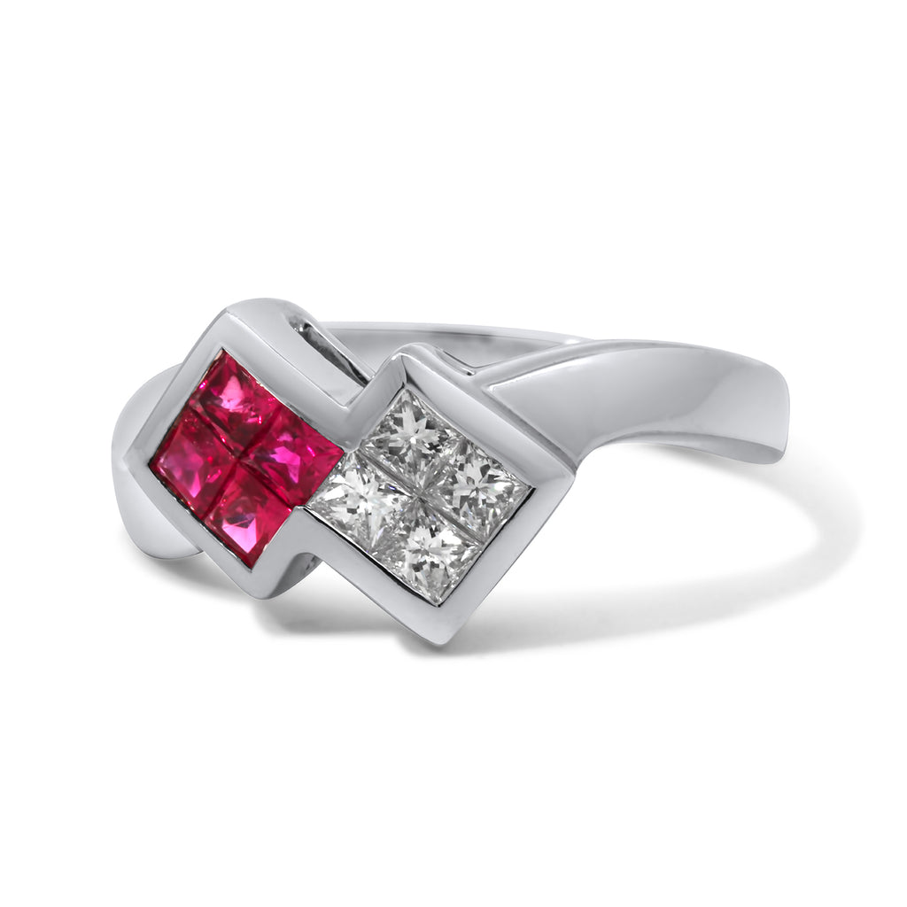 Photograph 1 of 18k White Gold Ruby Diamond Quad Ring. Available on DESIGNYARD.com and in our Jewellery Shop Dublin, Ireland.