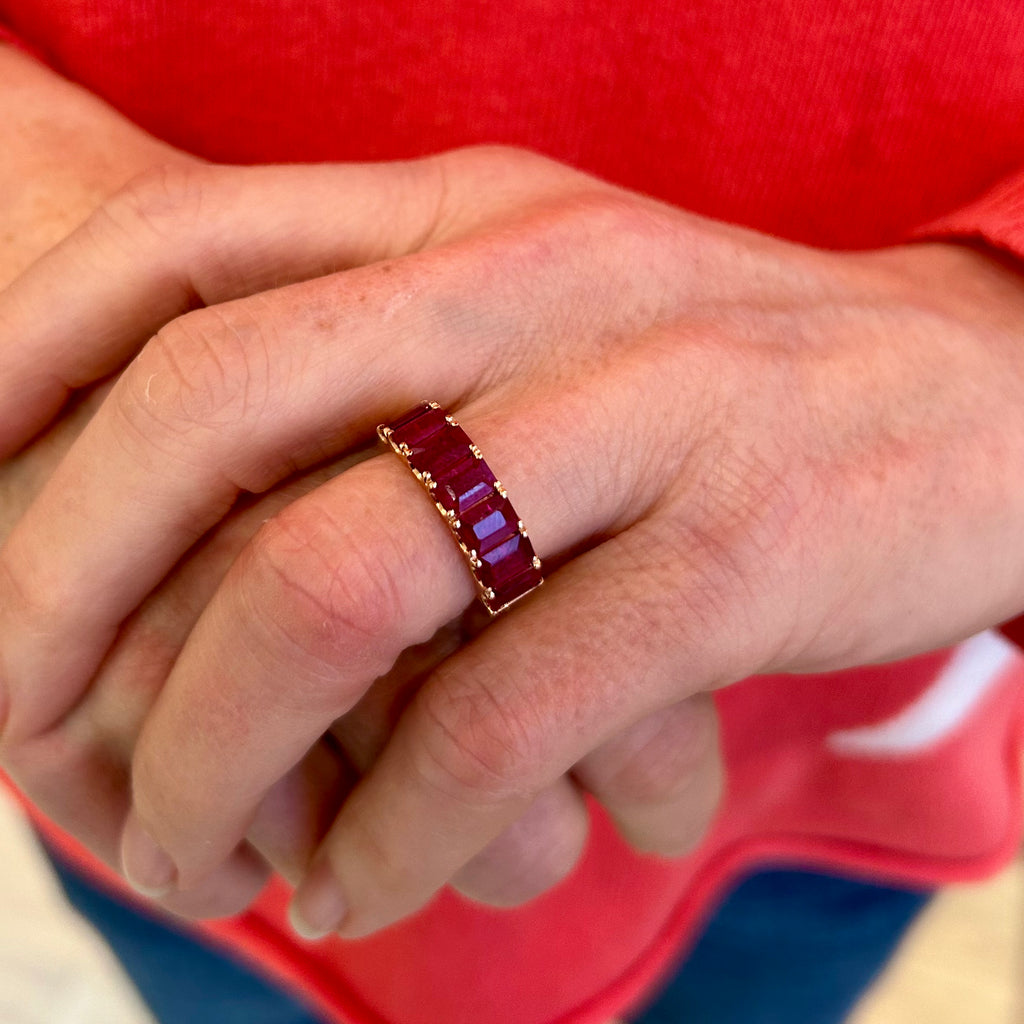 Photograph 2 of 18k Rose Gold Ruby Seven Stone Ring. Available on DESIGNYARD.com and in our Jewellery Shop Dublin, Ireland. Free Worldwide Shipping with DHL.