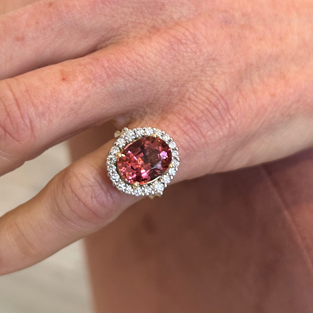 Photograph 6 of Ronan Campbell's 18k Yellow White Gold Pink Tourmaline Magna Diamond Statement Ring. Available on DESIGNYARD.com and in our Jewellery Shop Dublin, Ireland. Free Worldwide Shipping with DHL.