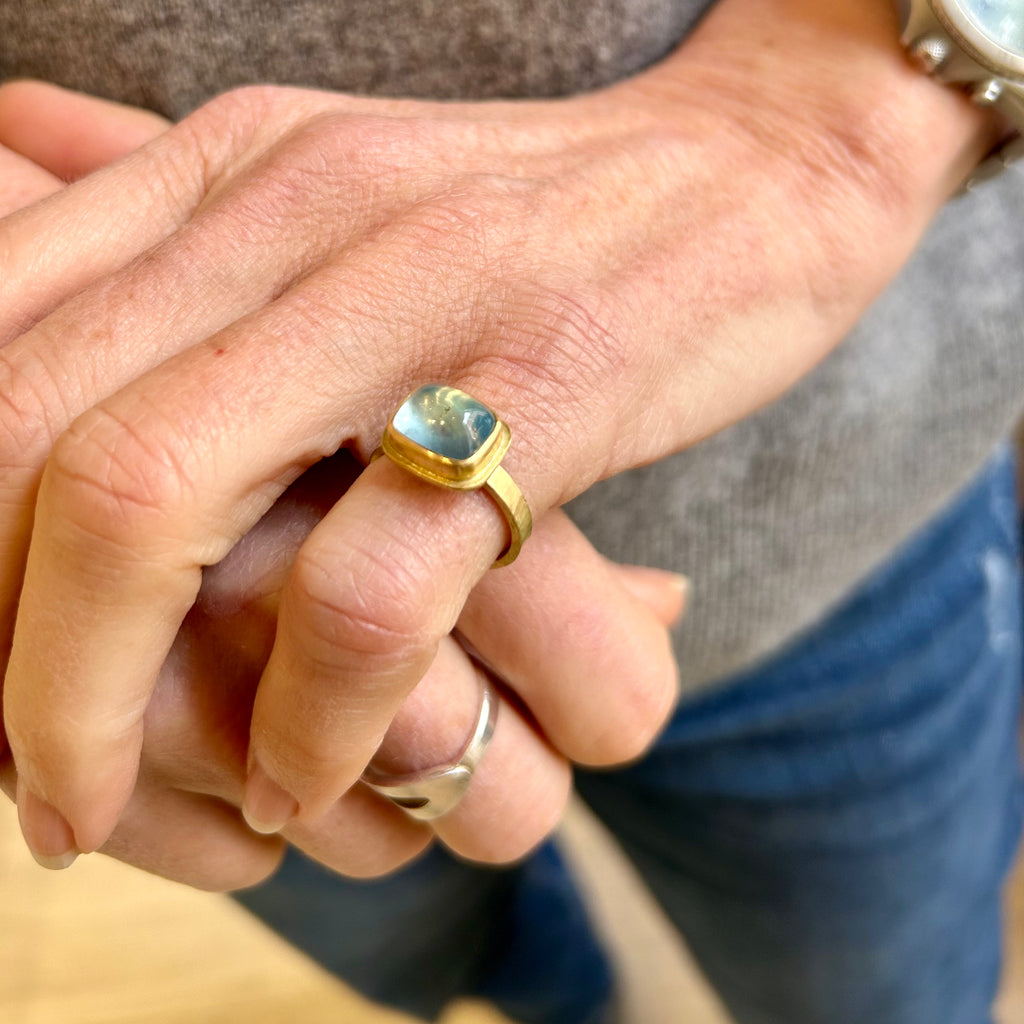 Photograph 5 of Catherine Mannheim's 18k Yellow Gold Aquamarine Statement Ring. Available on DESIGNYARD.com and in our Jewellery Shop Dublin, Ireland. Free Worldwide Shipping with DHL.