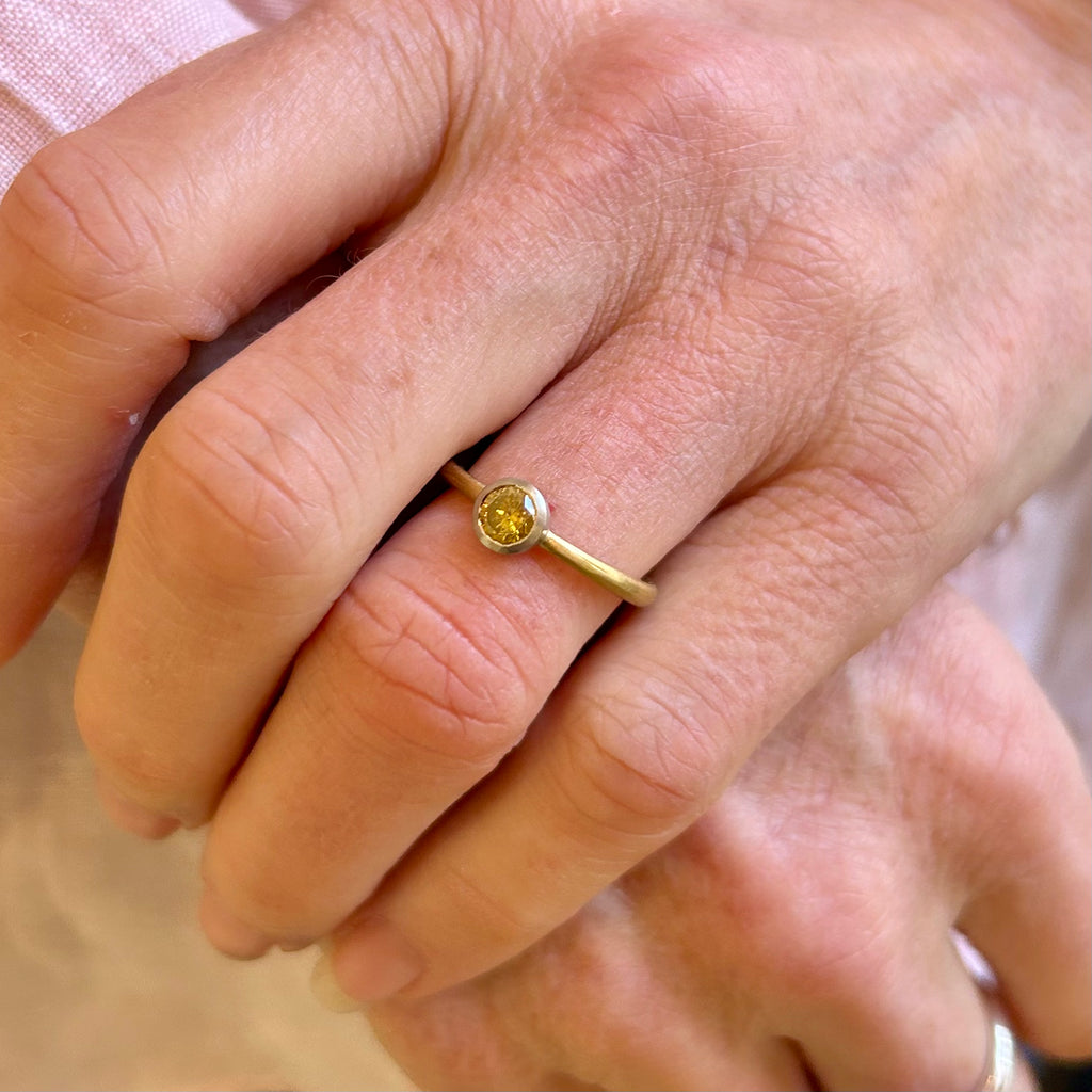 Photograph 2 of Jean-Scott Moncrieff's Elegant Contemporary Yellow Diamond Solitaire Engagement Ring. Available on DESIGNYARD.com and in our Jewellery Shop Dublin, Ireland. Free Worldwide Shipping with DHL.