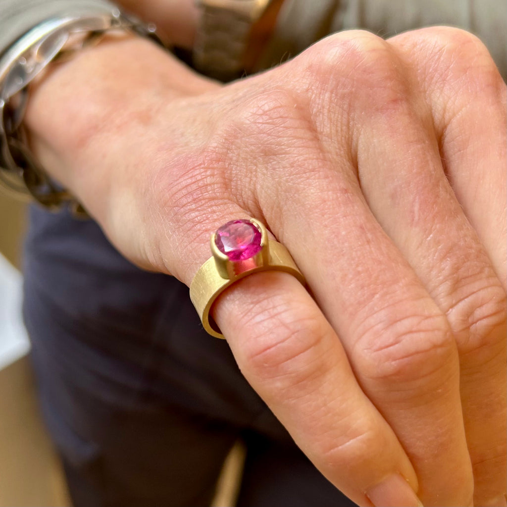 Photograph 4 of Daphne Krinos's Contemporary 18k Yellow Gold Rubellite Statement Ring. Available on DESIGNYARD.com and in our Jewellery Shop Dublin, Ireland. Free Worldwide Shipping with DHL.