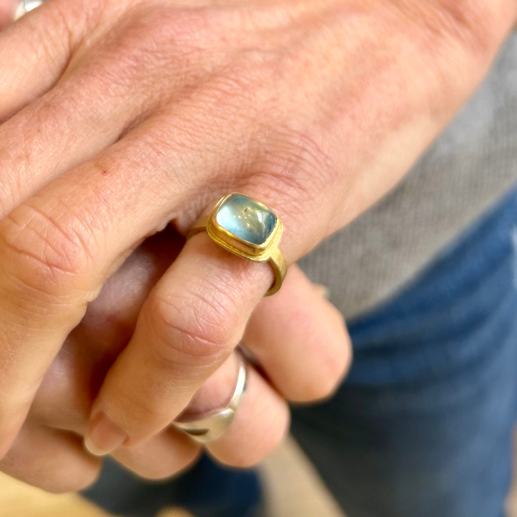 Photograph 3 of Catherine Mannheim's 18k Yellow Gold Aquamarine Statement Ring. Available on DESIGNYARD.com and in our Jewellery Shop Dublin, Ireland. Free Worldwide Shipping with DHL.