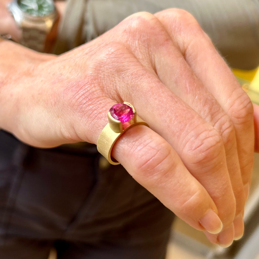 Photograph 5 of Daphne Krinos's Contemporary 18k Yellow Gold Rubellite Statement Ring. Available on DESIGNYARD.com and in our Jewellery Shop Dublin, Ireland. Free Worldwide Shipping with DHL.