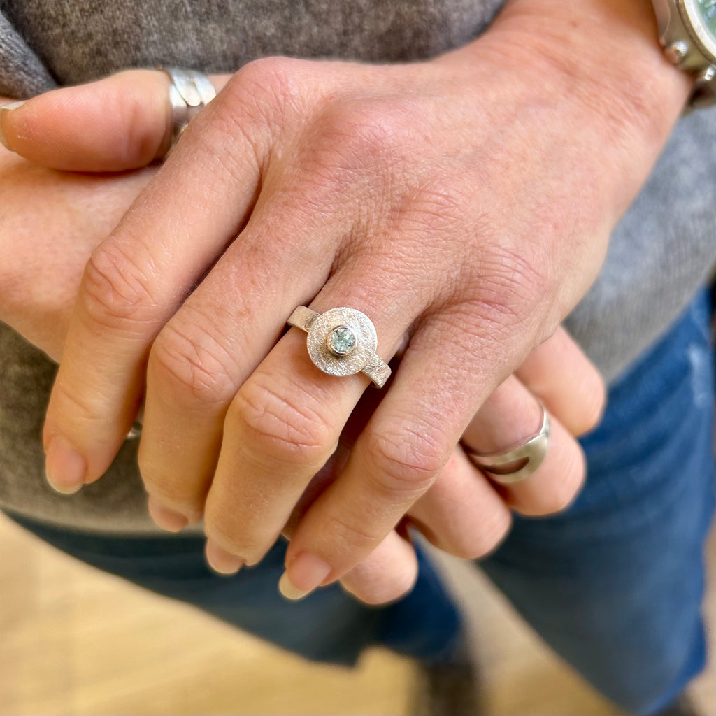 Photograph 2 of Cassie McCann's Contemporary Sterling Silver Sky Blue Topaz Ring. Available on DESIGNYARD.com and in our Jewellery Shop Dublin, Ireland. Free Worldwide Shipping with DHL.