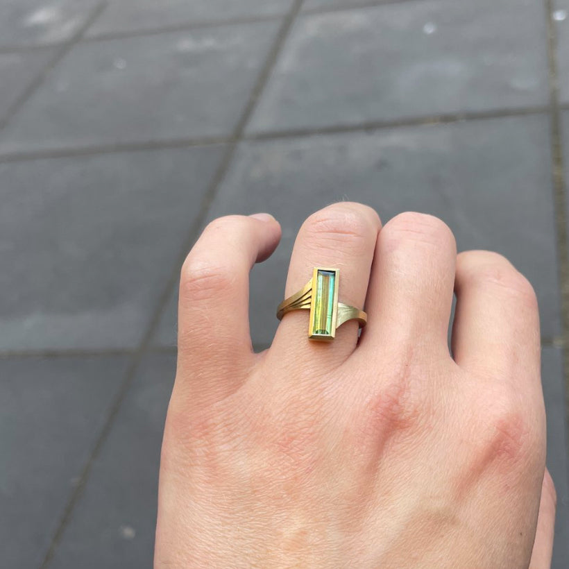 Photograph 2 of Bola Lyon's 18k Yellow Gold Bicolour Tourmaline Ring. Available on DESIGNYARD.com and in our Jewellery Shop Dublin, Ireland.