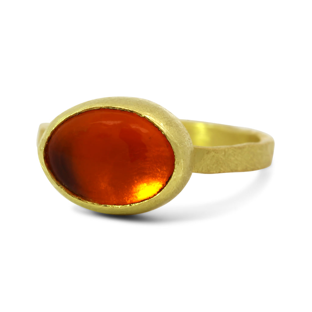 Photograph 1 of Daphne Krinos's 18k Yellow Gold Fire Opal Statement Ring. Available on DESGNYARD.com and in our Jewellery Shop Dublin, Ireland.