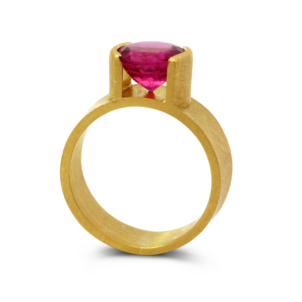 Photograph 2 of Daphne Krinos's Contemporary 18k Yellow Gold Rubellite Statement Ring. Available on DESIGNYARD.com and in our Jewellery Shop Dublin, Ireland. Free Worldwide Shipping with DHL.