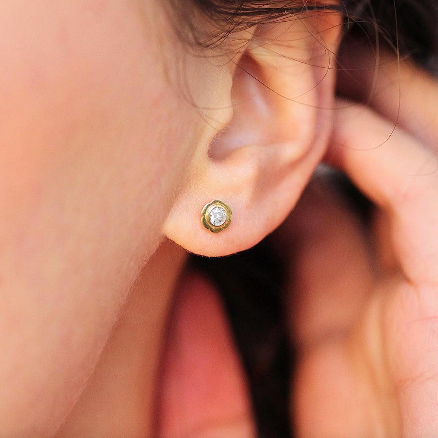 Photograph 4 of Flora Bhattachary's 18k Yellow Gold Pankhuri Diamond Stud Earrings. Available on DESIGNYARD.com and in our Jewellery Shop Dublin, Ireland.