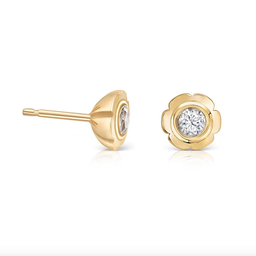 Photograph 1 of Flora Bhattachary's 18k Yellow Gold Pankhuri Diamond Stud Earrings. Available on DESIGNYARD.com and in our Jewellery Shop Dublin, Ireland.