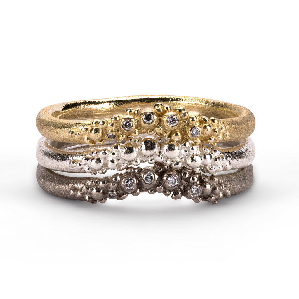 Photograph 1 of Hannah Bedford's 18k Yellow Gold Contour Granule Wedding Ring. Available on DESIGNYARD.com and in our Jewellery Shop Dublin, Ireland.