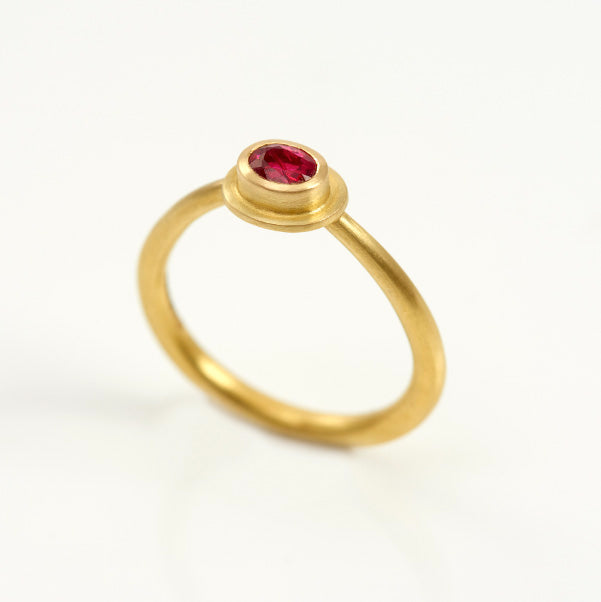 Photograph 1 of Jean-Scott Moncrieff's 22k Yellow Gold Hot Pink Sapphire Engagement Ring. Available on DESIGNYARD.com and in our Jewellery Shop Dublin, Ireland.