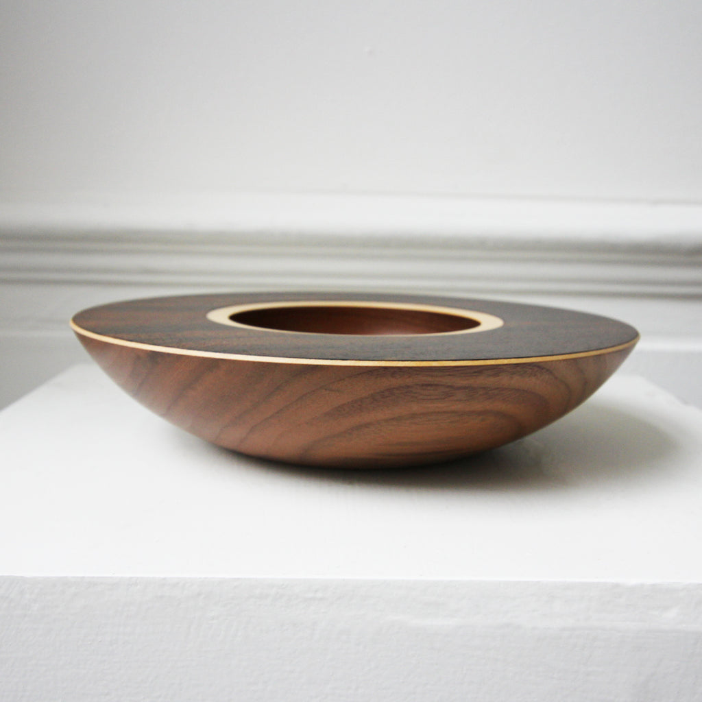 Photograph 2 of Mark Hanvey's Handmade Layered Walnut Bowl II. Available Exclusively on DESIGNYARD.com and in our Gallery Dublin, Ireland. Worldwide Shipping with DHL.