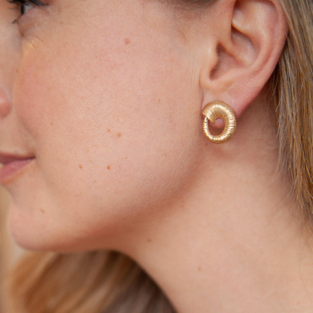 Photograph 1 of Martina Hamilton's 9k Yellow Gold Croi Sliogan Medium Stud Earrings. Available on DESIGNYARD.com and in our Jewellery Shop Dublin, Ireland.