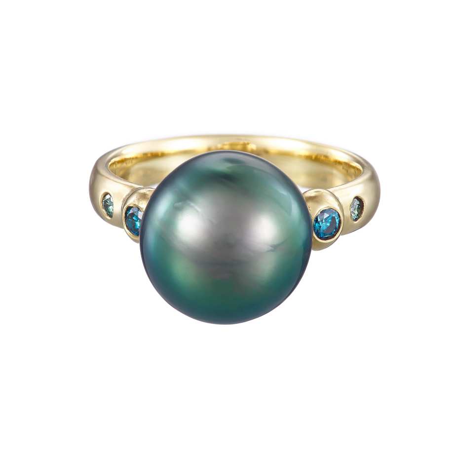 Cassie McCann 18k Yellow Gold Tahitian Pearl Diamond Athena Ring ...