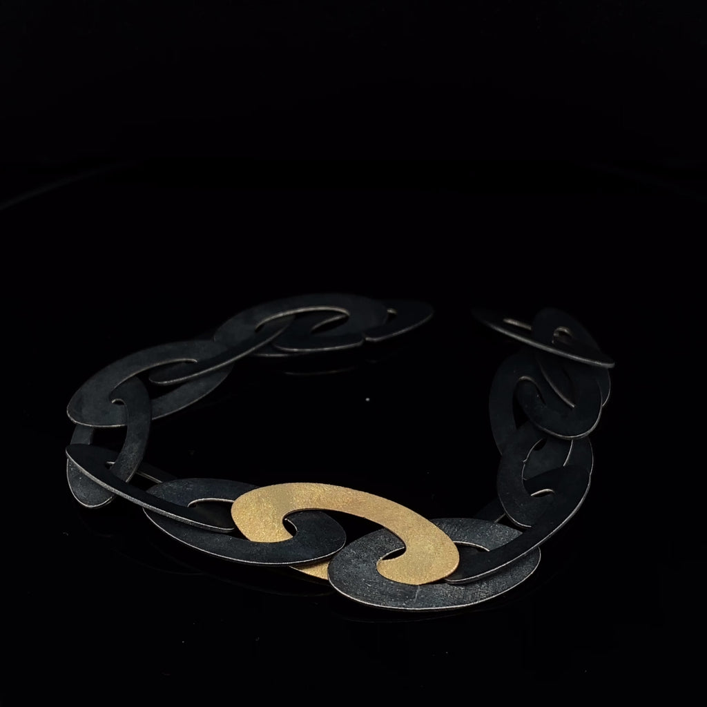 Nicole Van Der Wolf - Oxidised Silver 18k Yellow Gold ShipShape Bracelet - DESIGNYARD, Dublin Ireland.