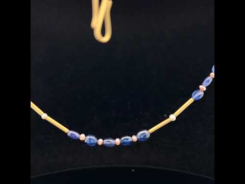 Video of Catherine Mannheim's 18k Yellow Gold Sapphire Pearl Bar Necklace. Available on DESIGNYARD.com and in our Jewellery Shop Dublin, Ireland.