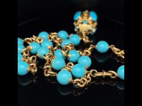 Video of 1950's 18k Yellow Gold Turquoise Diamond Necklace. Available on DESIGNYARD.com and in our Jewelry Store Dublin, Ireland.