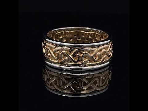 Video of 14k Yellow White Gold Mens Heavy Celtic Knot Wedding Ring. Handmade in Ireland. Available on DESIGNYARD.com and in our Jewellery Shop Dublin, Ireland.