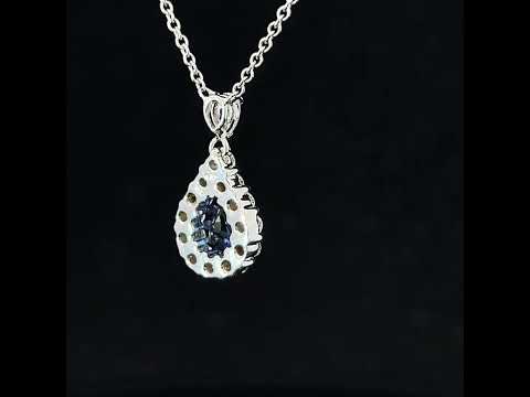 Video of 18k White Gold Blue Sapphire Diamond Pirum Pendant. Available on DESIGNYARD.com and in our Jewellery Shop Dublin, Ireland.