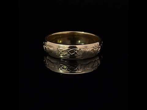 Video of 14k Yellow Gold Women's Celtic Claddagh Wedding Ring. Handmade in Ireland. Available on DESIGNYARD.com and in our Jewelry Store Dublin, Ireland.