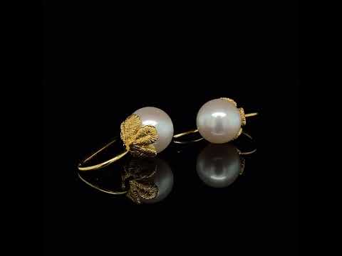 Brigitte Adolph - 18k Yellow Gold Freshwater Pearl Frau Luna unique handmade statement Earrings - DESIGNYARD no 1 for contemporary jewellery Dublin Ireland.