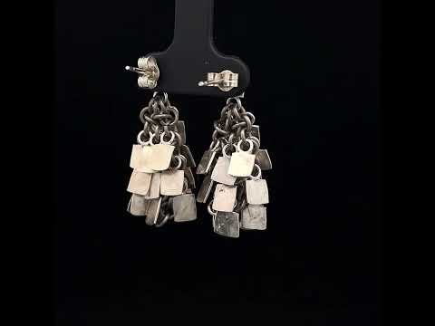 Video of Alison Evans's Contemporary Sterling Silver Shake Drop Statement Earrings. Available  on DESIGNYARD.com and in our Jewellery Shop Dublin, Ireland. Free Worldwide Shipping with DHL.