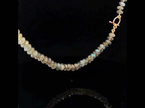 Video of Nicole van der Wolf's Contemporary 14k Rose Gold Labradorite Necklace. Available on DESIGNYARD.com and in our Jewellery Shop Dublin, Ireland.