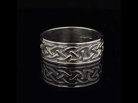 Video of 14k White Gold Mens Celtic Knot Wedding Ring. Handmade in Ireland. Available on DESIGNYARD.com and in our Jewelry Store Dublin, Ireland.