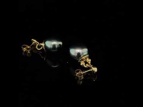 Video of Cassie McCann's Exquisite 18k Yellow Gold Tahitian Pearl Emerald Athena Irish handmade statement Earrings. Available on  DESIGNYARD.com number 1 for contemporary jewellery Dublin Ireland