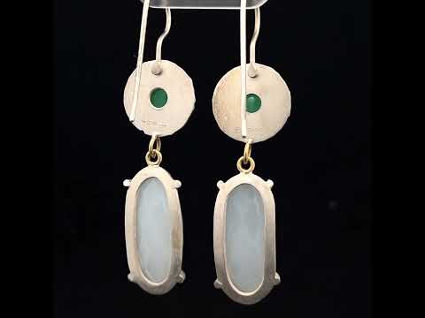 Video of Catherine Mannheim's 18k Yellow Gold Silver Chrysoprase Moonstone Drop Earrings. Available on DESIGNYARD.com and in our Jewellery Shop Dublin, Ireland. Free Worldwide Shipping with DHL.