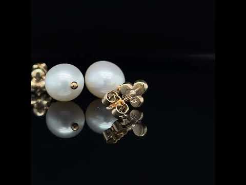 Cassie McCann irish made Yellow Gold Eos Pearl Drop Earrings - DESIGNYARD no 1 for contemporary jewellery Dublin Ireland.