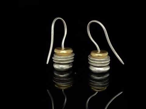 Video of Mirri Damer's Contemporary Sterling Silver Gold Pebble Stack Drop Earrings. Available on  DESIGNYARD.com and in our Jewellery Shop Dublin, Ireland. Worldwide Shipping.