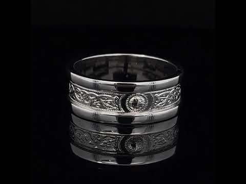 Video of 14k White Gold Mens An Rí King Wedding Ring. Available on DESIGNYARD.com and in our Jewellery Shop Dublin, Ireland.