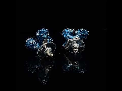 Video of Simon Harrison's Contemporary Coral Crystal And Enamel Small Cluster Stud Earrings. Available on DESIGNYARD.com and in our Jewellery Shop Dublin, Ireland. Shipping Worldwide.