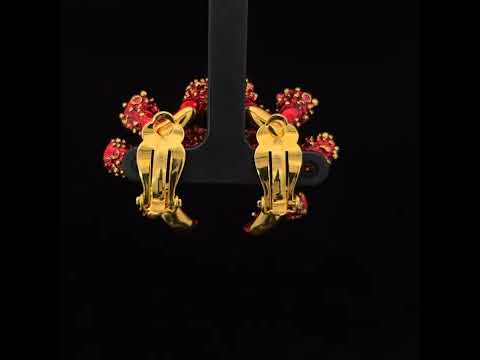 Video of Simon Harrison's Contemporary Coral Crystal and Enamel Red Clip-on Cluster Statement Earrings. Available on DESIGNYARD.com and in our Jewellery Shop Dublin, Ireland. Worldwide Shipping.