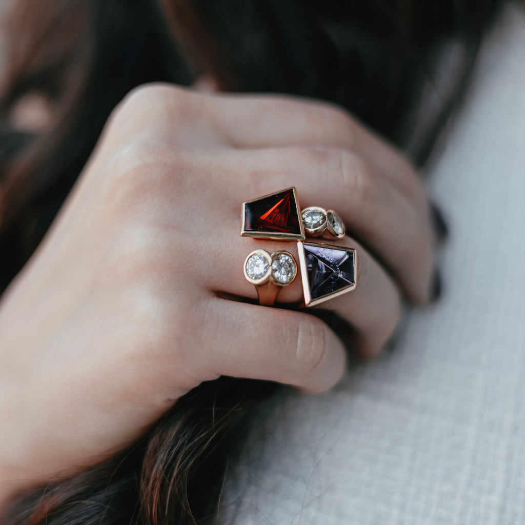 Photograph 6 of Sam Lafford's Contemporary Amethyst & Garnet Diamond Shamwari Statement Ring. Available on DEIGNYARD.com and in our Jewellery Shop Dublin, Ireland. Free Worldwide Shipping with DHL.