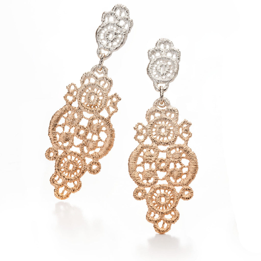 Brigitte Adolph - Sterling Silver Ombre Rose Gold Plated Turandot dramatic statement Earrings - DESIGNYARD no 1 for contemporary jewellery Dublin Ireland.