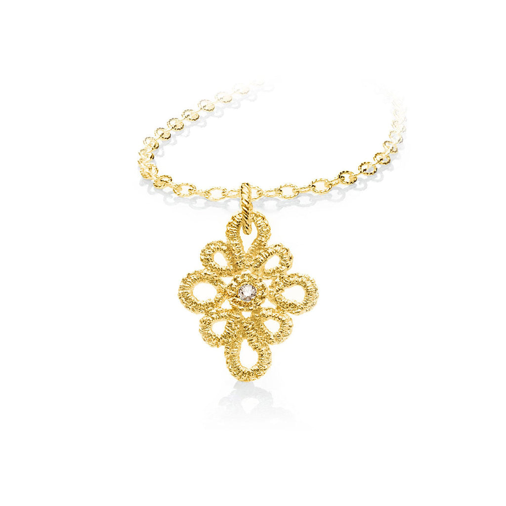 Photograph 1 of Brigitte Adolph's 18k Yellow Gold Miss Medea Diamond Pendant. Available on DESIGNYARD.com and in our Jewellery Shop Dublin, Ireland.