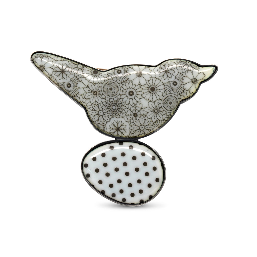 Jane Moore - Sterling Silver Oxidised Bird & Egg Brooch - DESIGNYARD, Dublin Ireland.