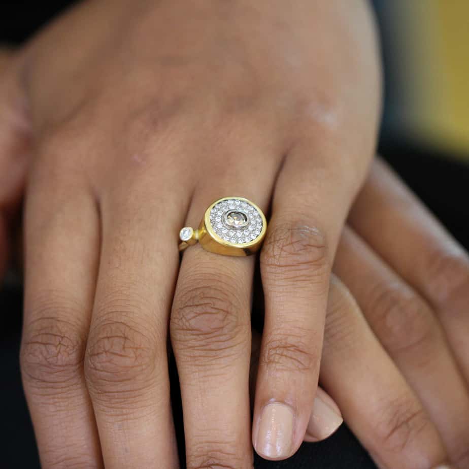 Photograph 2 of Josephine Bergsøe's Contemporary 18K 22K Yellow Gold Oval Pave Diamond Statement Ring. Available on DESIGNYARD.com and in our Jewellery Shop Dublin, Ireland. Free Worldwide Shipping with DHL.