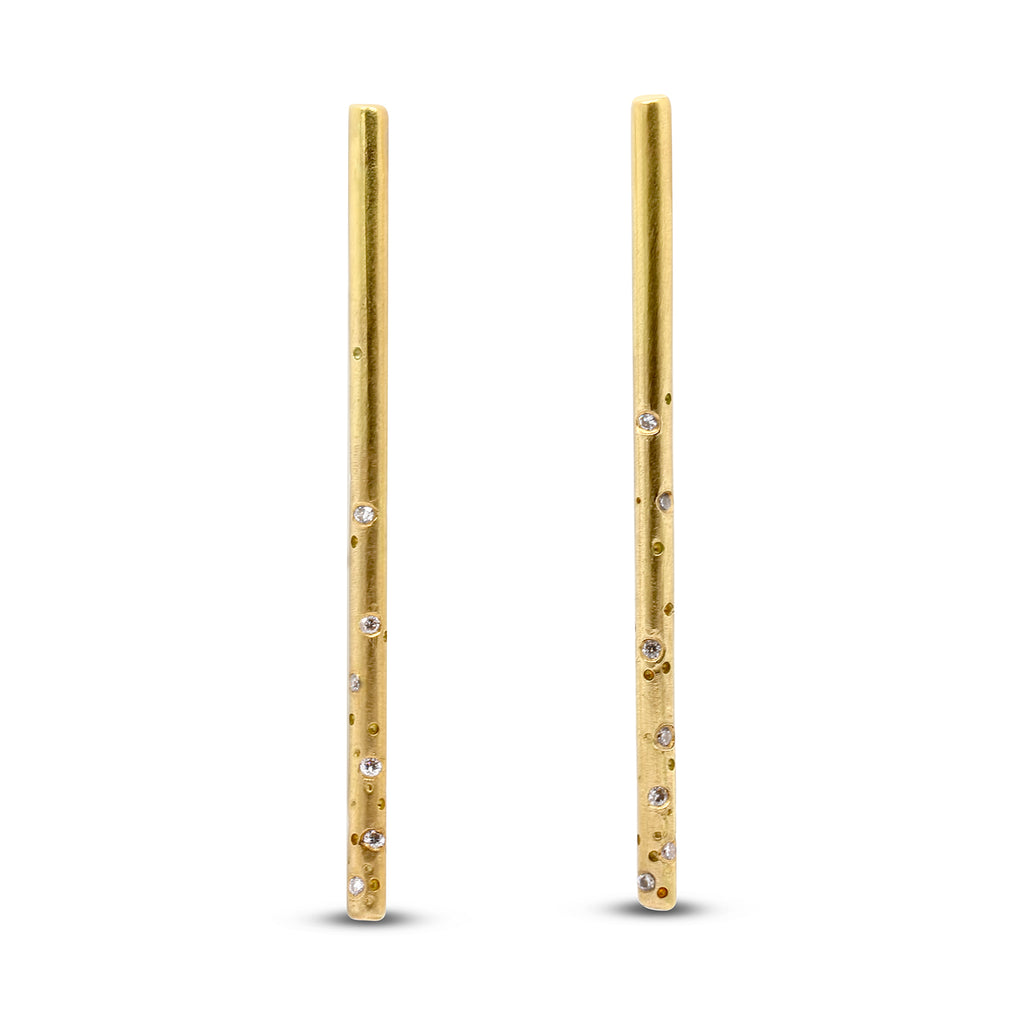 Photograph 1 of Kate Smith's Contemporary 18k Yellow Gold Long Spotty Diamond Earrings. Available on DESIGNYARD.com and in our Jewellery Shop Dublin, Ireland. Free Worldwide Shipping with DHL.