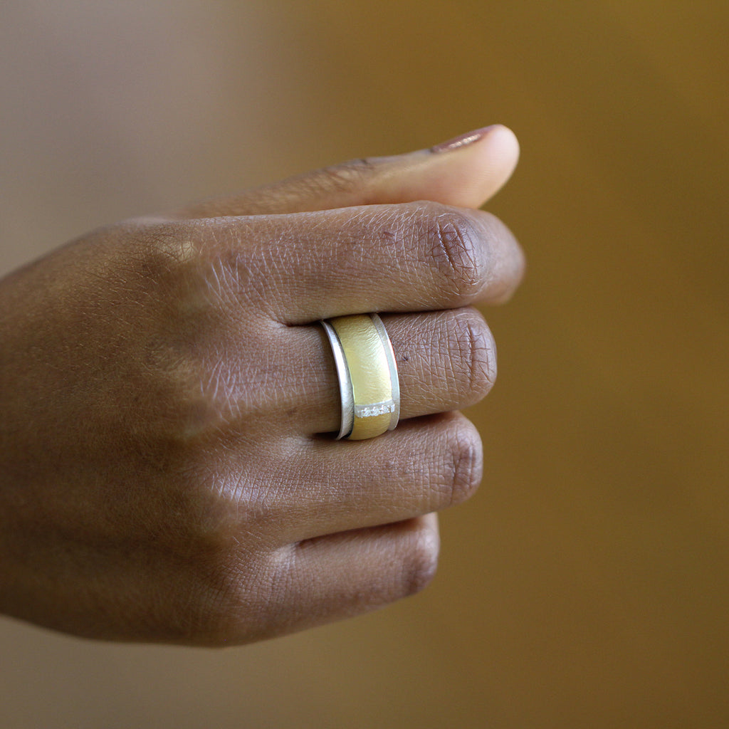 Manu - Sterling Silver 22k Yellow Gold Spinning Diamond Band Ring - DESIGNYARD, Dublin Ireland.