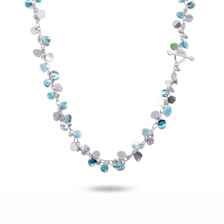 Silver Blue Enamel Petal Necklace – DESIGNYARD